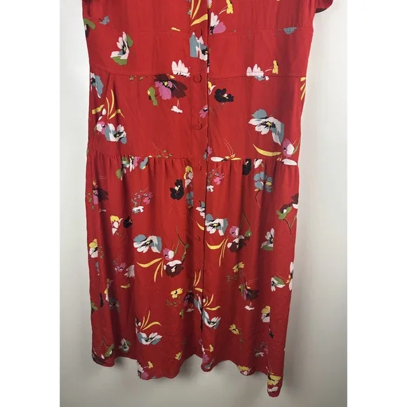 *Flawed* CAbi Afternoon Dress Floral Midi Red 6218 SS Shirt Dress Size XL Sheer - Picture 8 of 15